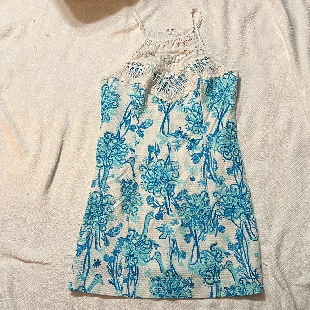 lilly pulitzer dress size 8 blue and white With Lace High Neck Floral